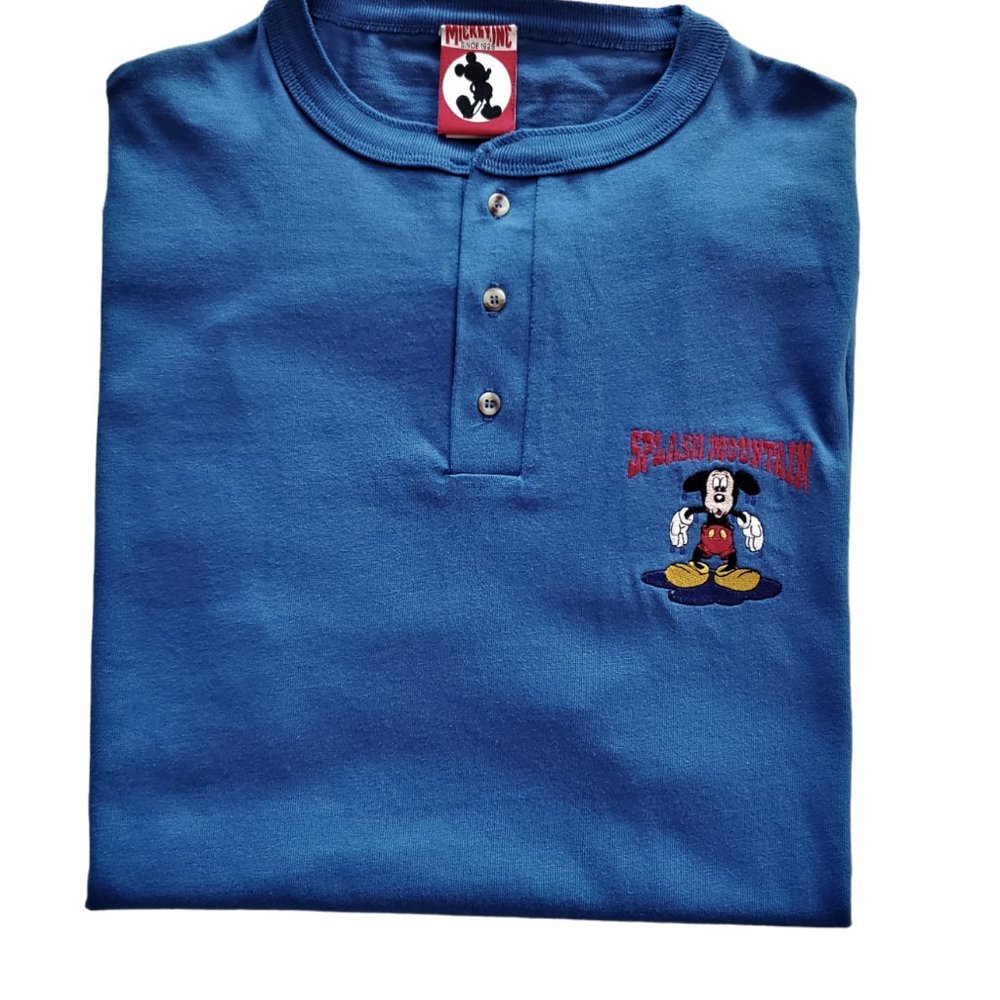 Splash Mountain Vintage Henley 3 Button T-Shirt - Royal Blue - Large